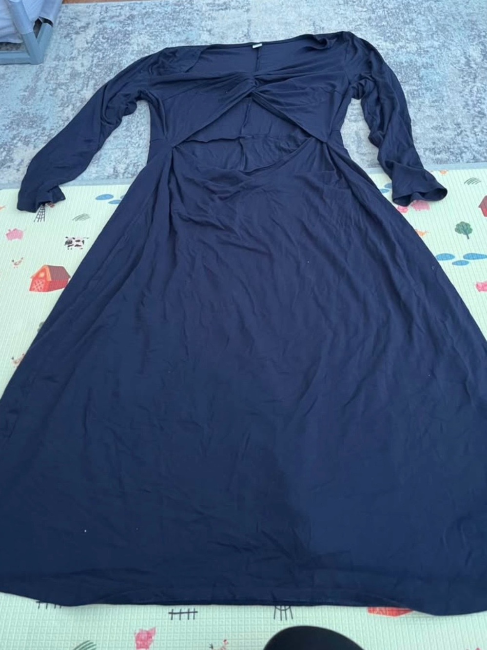 Women’s Navy Long Sleeve Twist-Front Maxi Dress with Front Area Opening